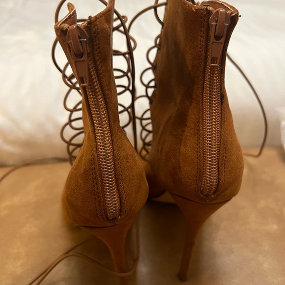 Liliana Brown Suede Lace Up Booties - Picture 11 of 16